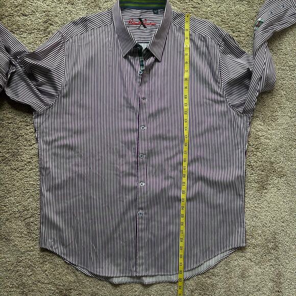Robert Graham X Striped Button Down Flip Cuff Dress Shirt Cotton Purple Mens 3XL - Picture 14 of 16